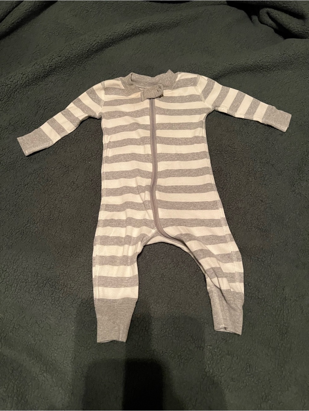 Hanna Andersson Gray and Cream Striped Zip-Front One-Piece